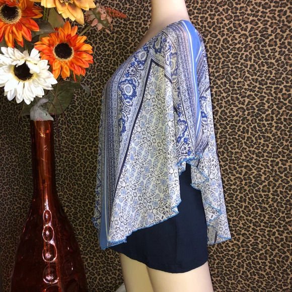 🦋B2G1🦋A.B. STUDIO Popover Paisley Print Navy Top SMALL - Picture 4 of 9